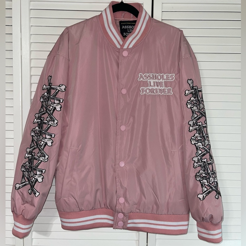 Pink Bomber Jacket with Graphic Sleeves